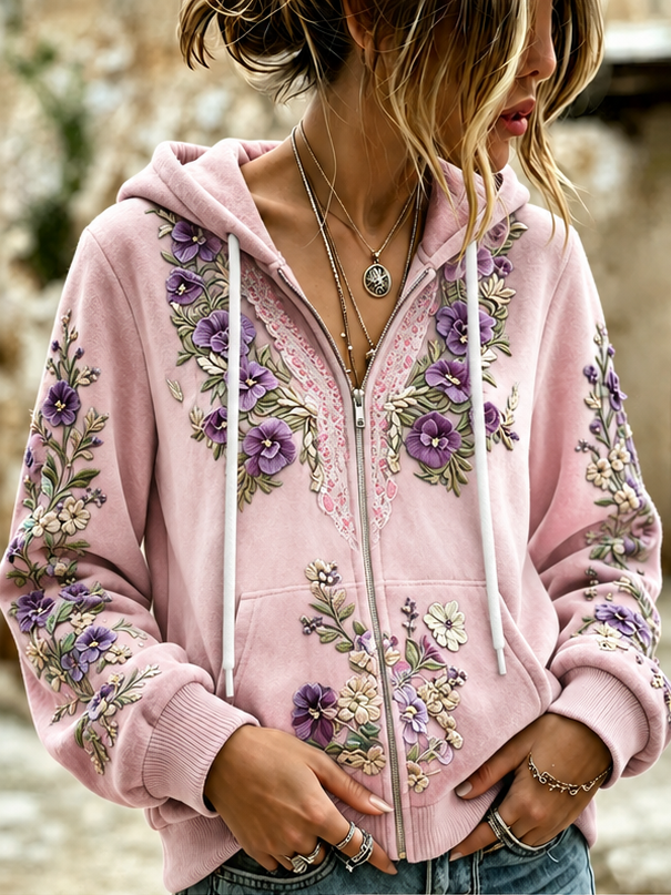 Casual Floral Hoodie Long Sleeve Hoodie