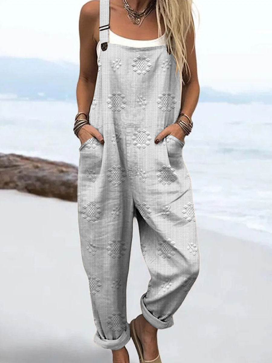 Women's Vintage Floral Pattern Art Print Casual  Wide Leg Jumpsuit