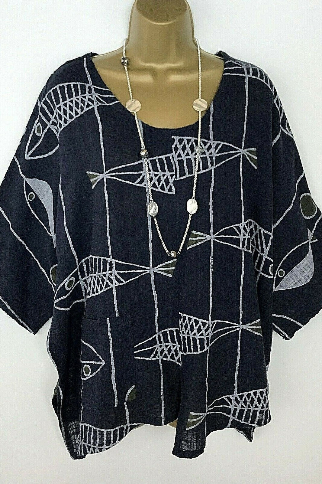 Geometric Print Crew Neck Half Sleeves Blouse