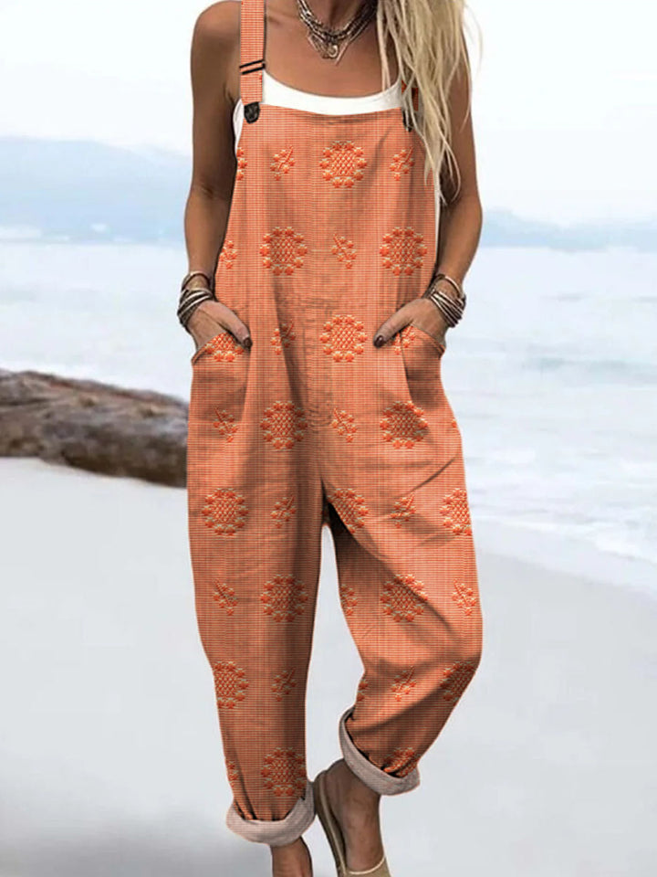 Women's Vintage Floral Pattern Art Print Casual  Wide Leg Jumpsuit