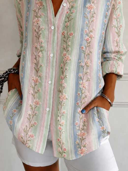 Women's Floral Print Loose Fit Long Sleeve Shirt