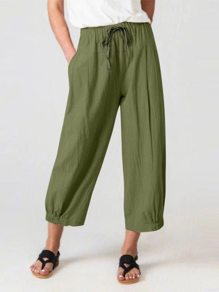 Women's Slacks with Cotton and Linen Drawstring Pockets