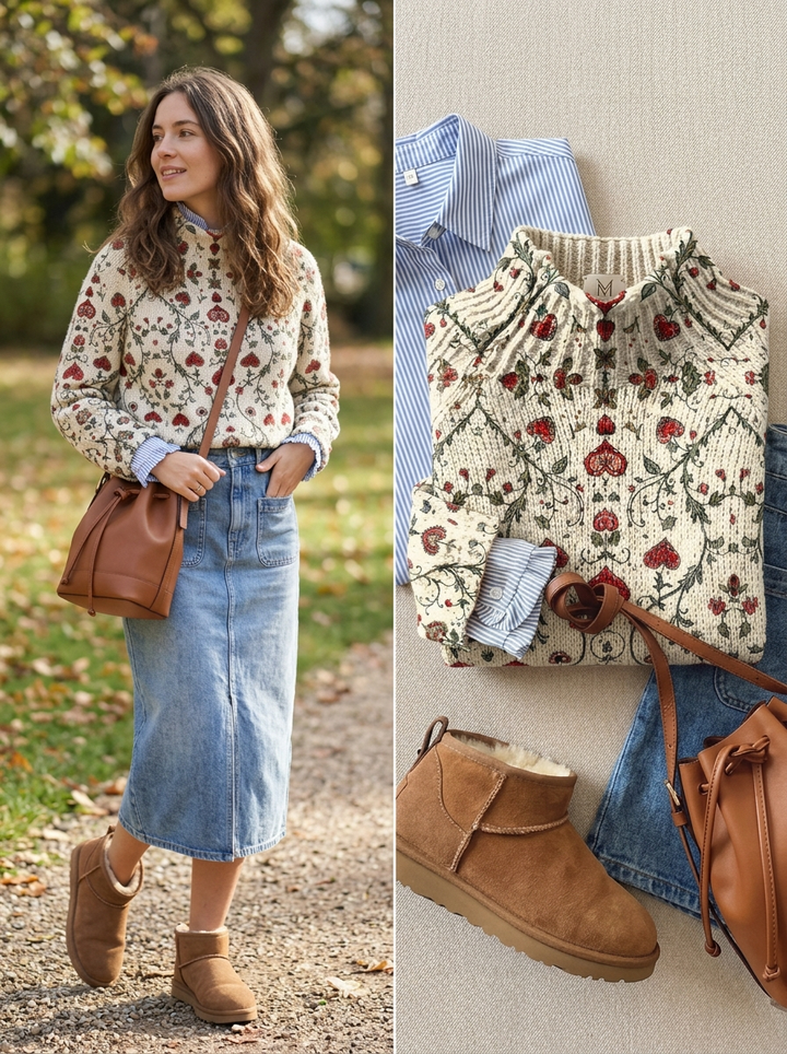Valentine's Day Love Floral Art Print Knit Turtleneck Pullover Sweater
