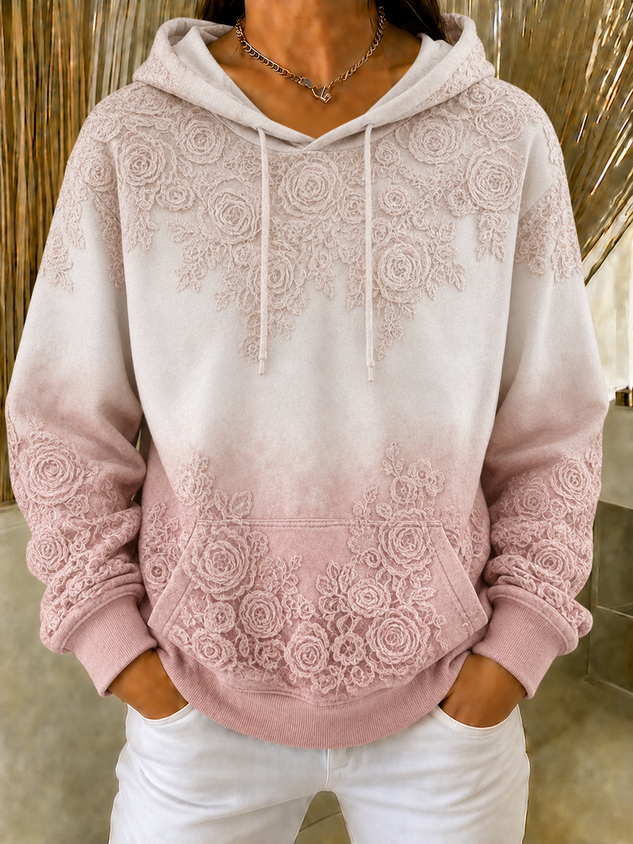 Casual Hooded Floral Sweatshirt