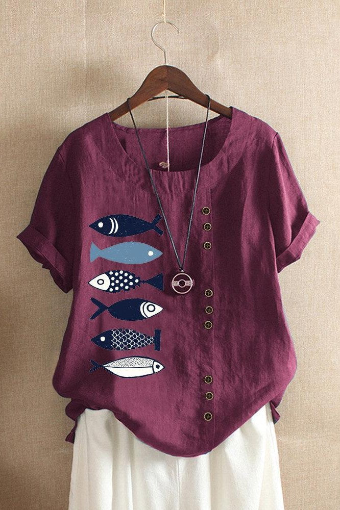 Animal Print O-neck Short Sleeves T-shirt