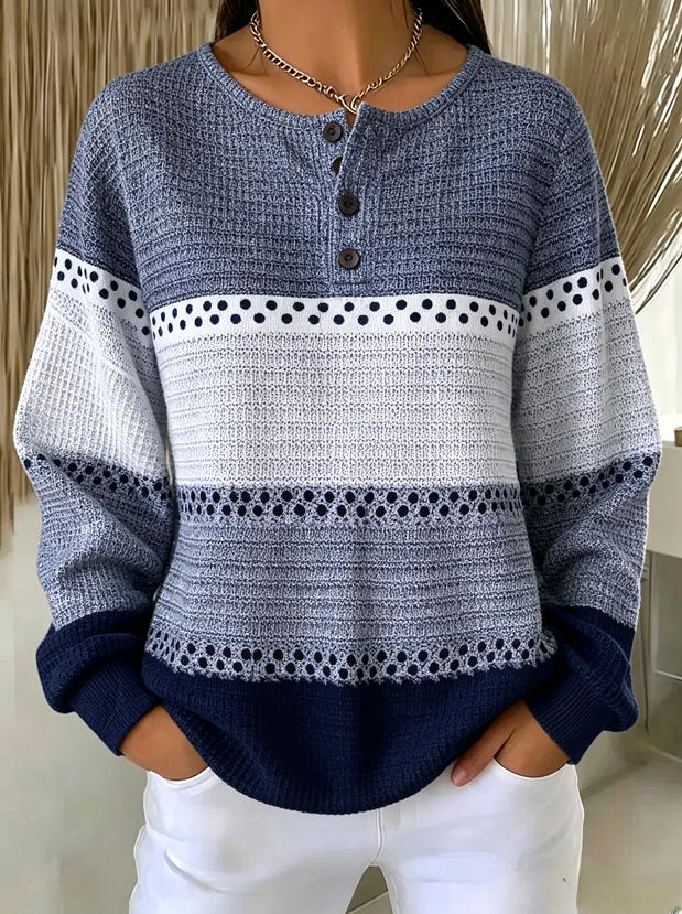 Casual Color Block Henley Collar Long Sleeve Sweatshirt
