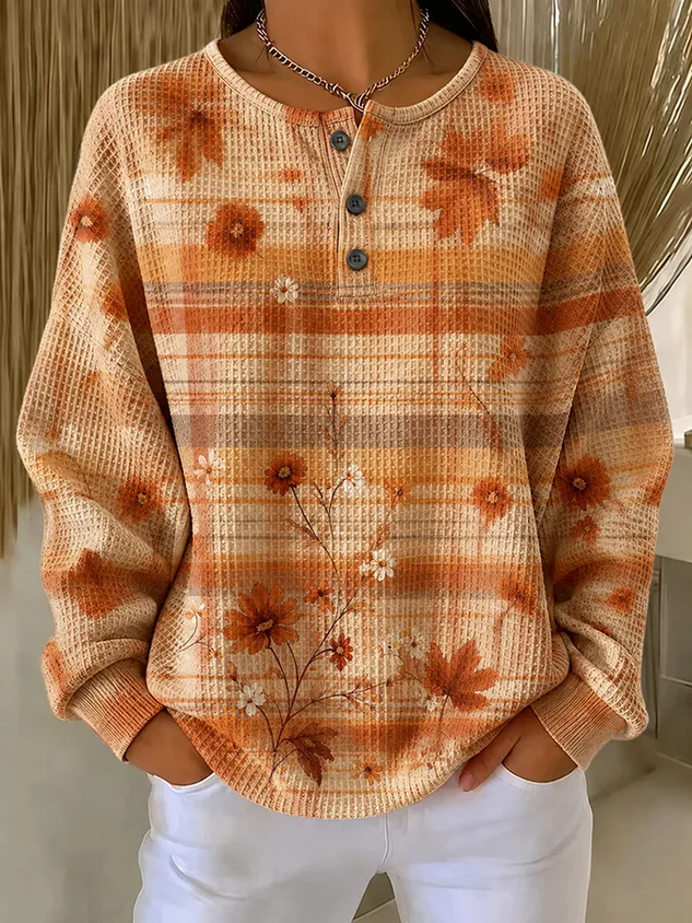 Casual Floral Crew Neck Long Sleeve Sweatshirt