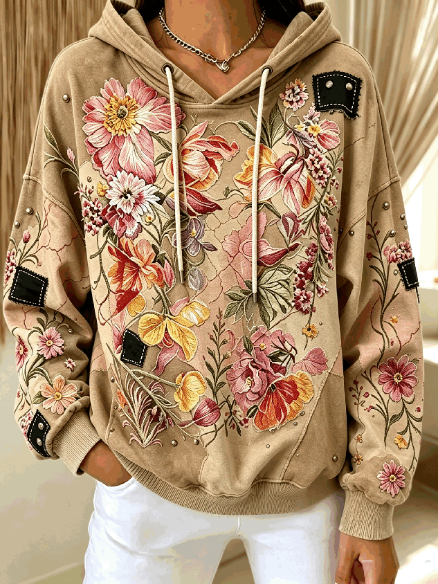 Vintage Floral Hoodie Long Sleeve Hoodie