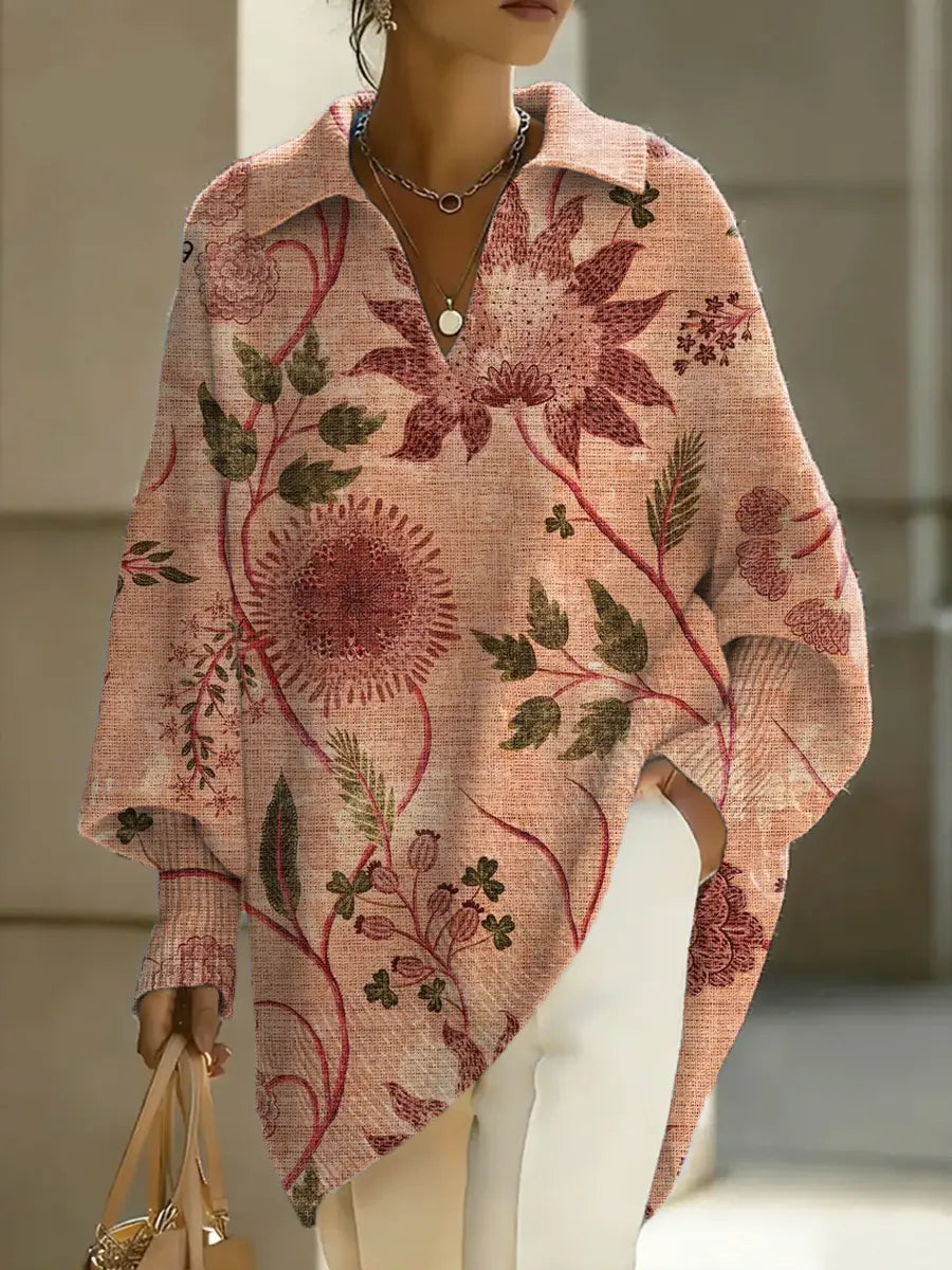 Women's Floral Art Print Casual Knit Sweater