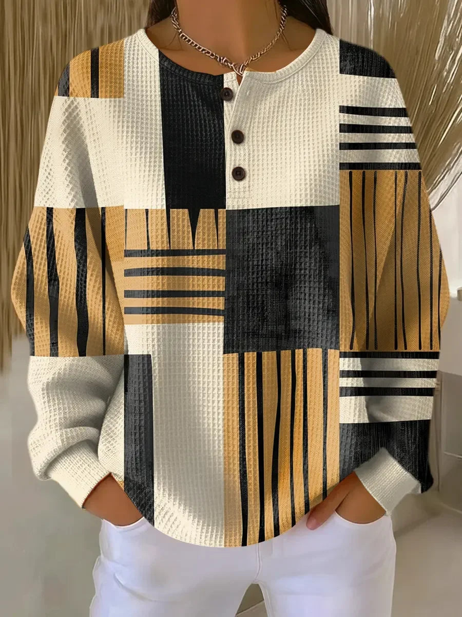 Women's Geometric Pattern Art Print Casual Waffle Sweatshirt