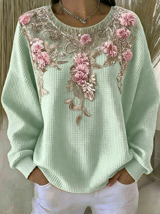 Casual Floral Crew Neck Long Sleeve Sweatshirt