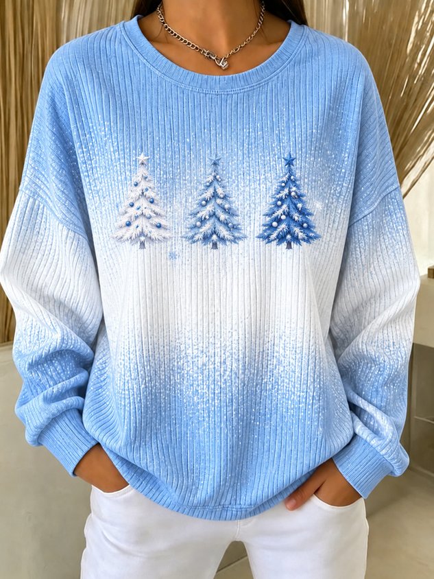 Casual Christmas Tree Crew Neck Long Sleeve Sweatshirt