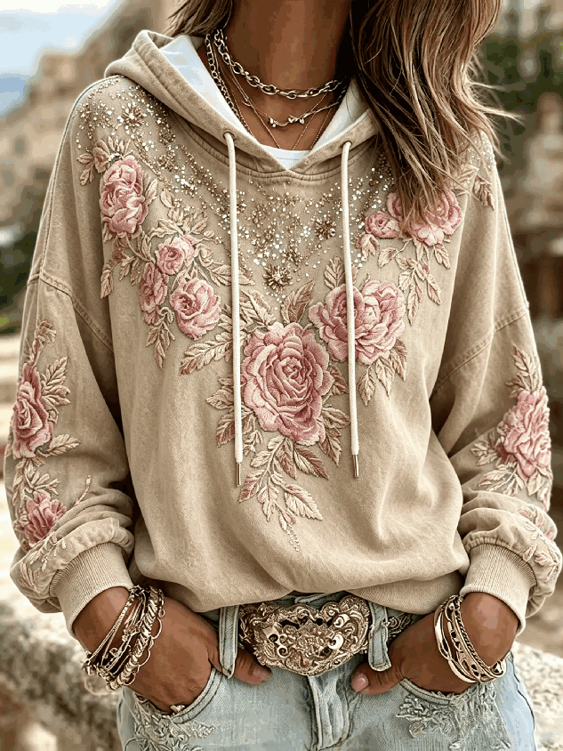 Vintage Floral Hoodie Long Sleeve Hoodie
