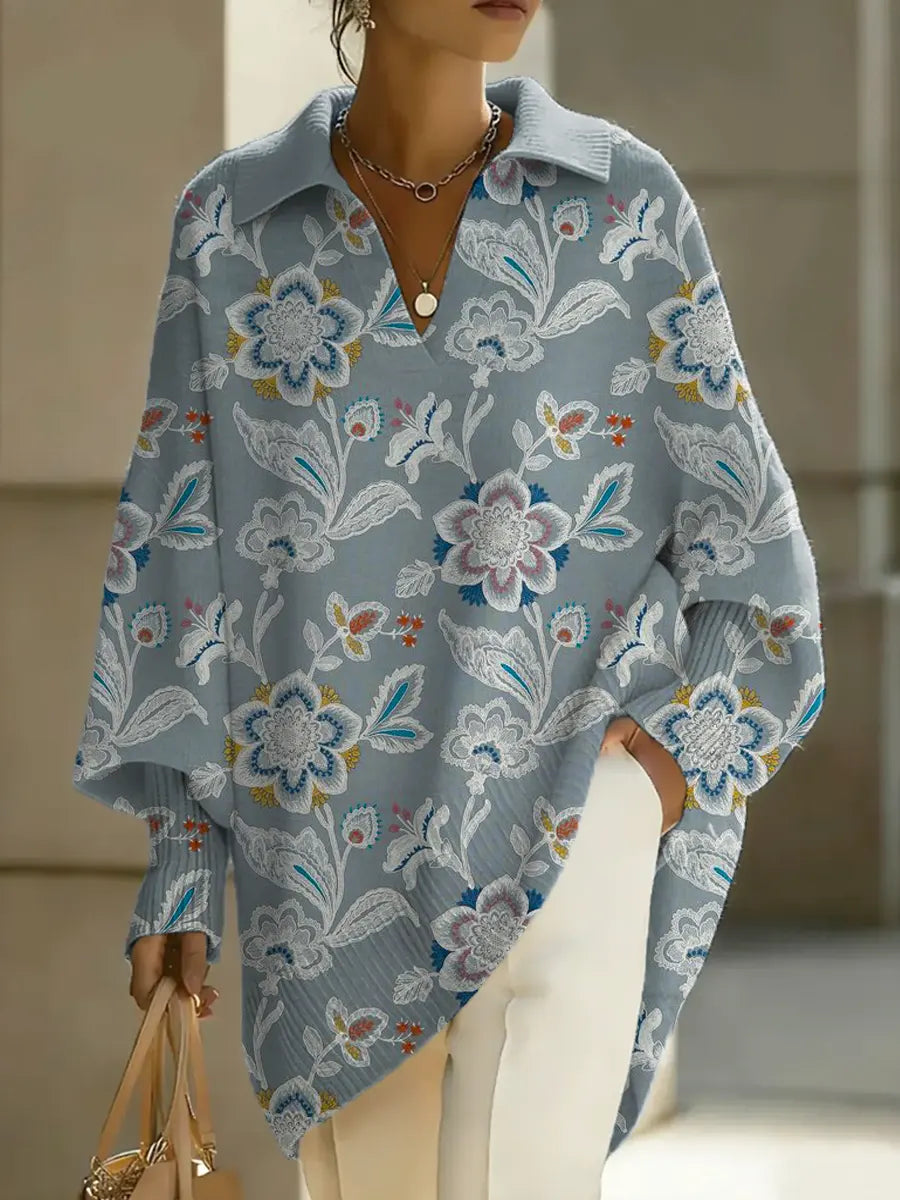Women's Floral Art Print Casual Knit Sweater