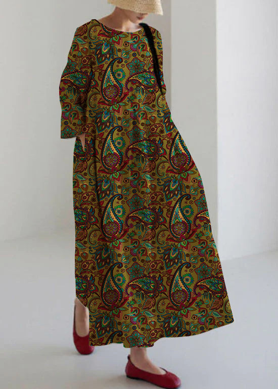 Rainbow Print Cotton Dresses Pockets Patchwork