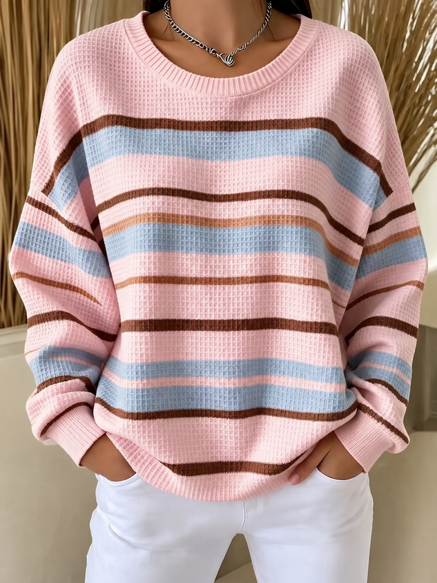 Casual Striped Crew Neck Long Sleeve Sweatshirt