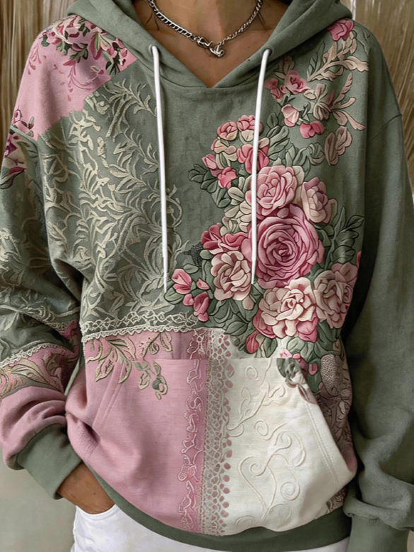 Vintage Floral Hoodie Long Sleeve Hoodie