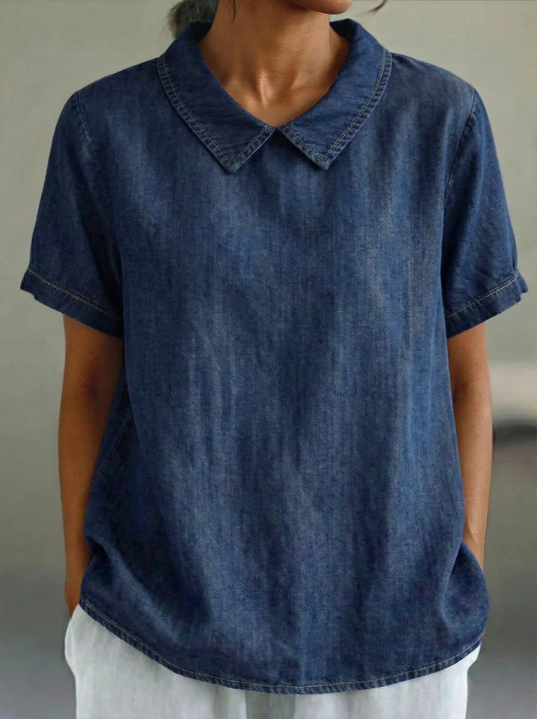 Women's Casual Denim Short-Sleeve Top