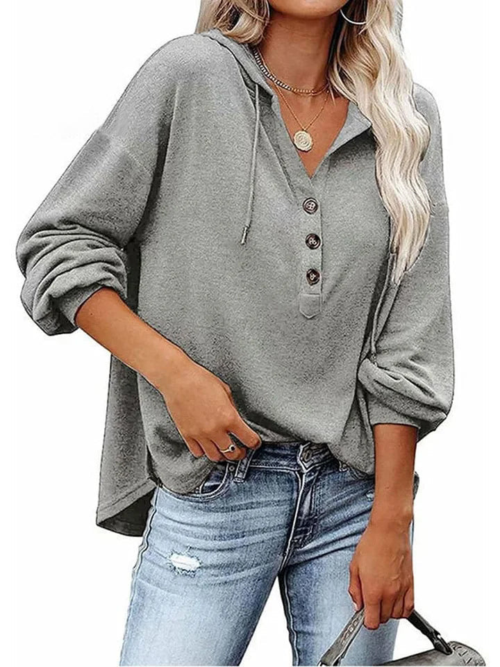 Loose V-neck Long-sleeved Sweatshirt Women's Sports Hooded Jacket