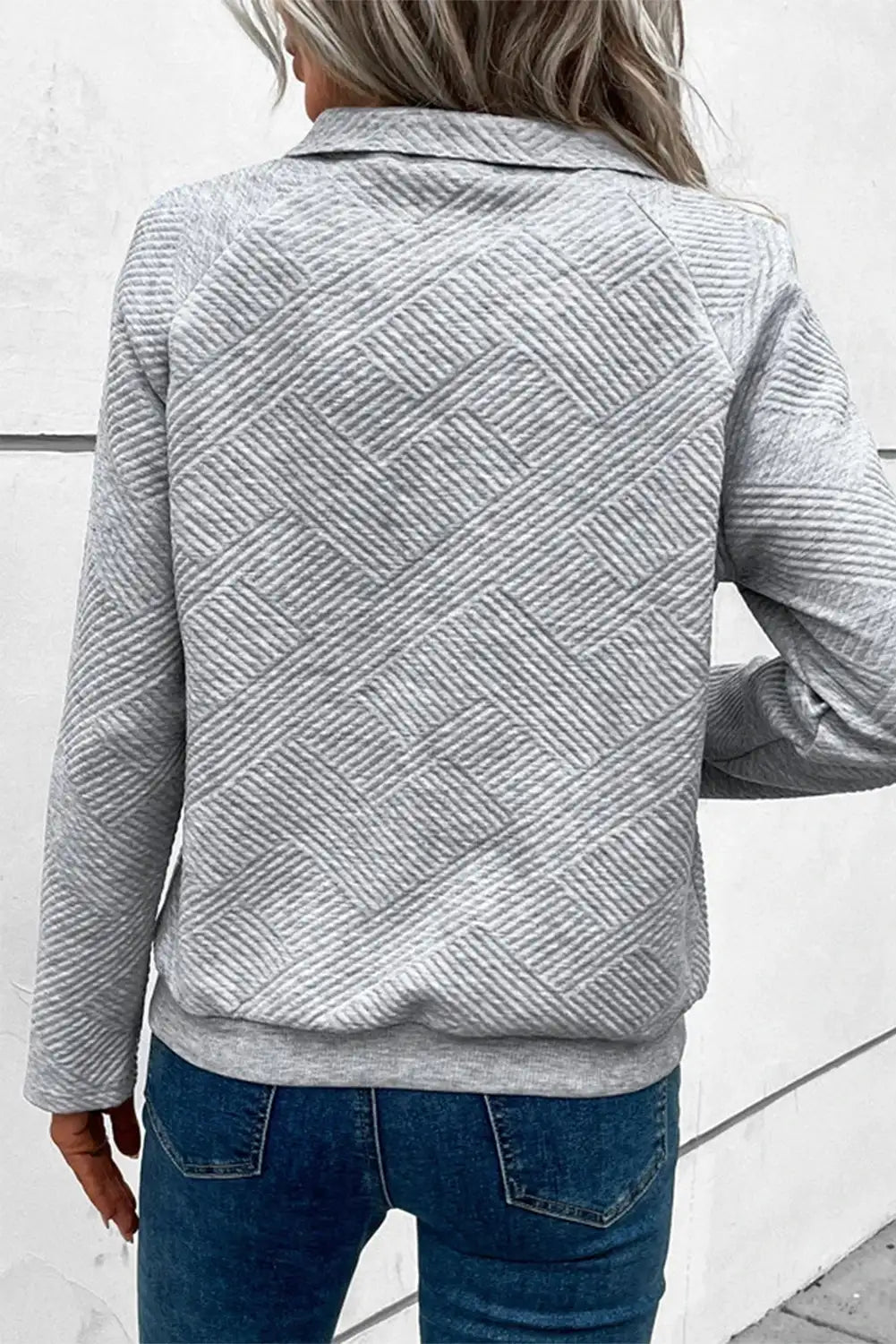 Light Grey Textured Buttoned Sweatshirt