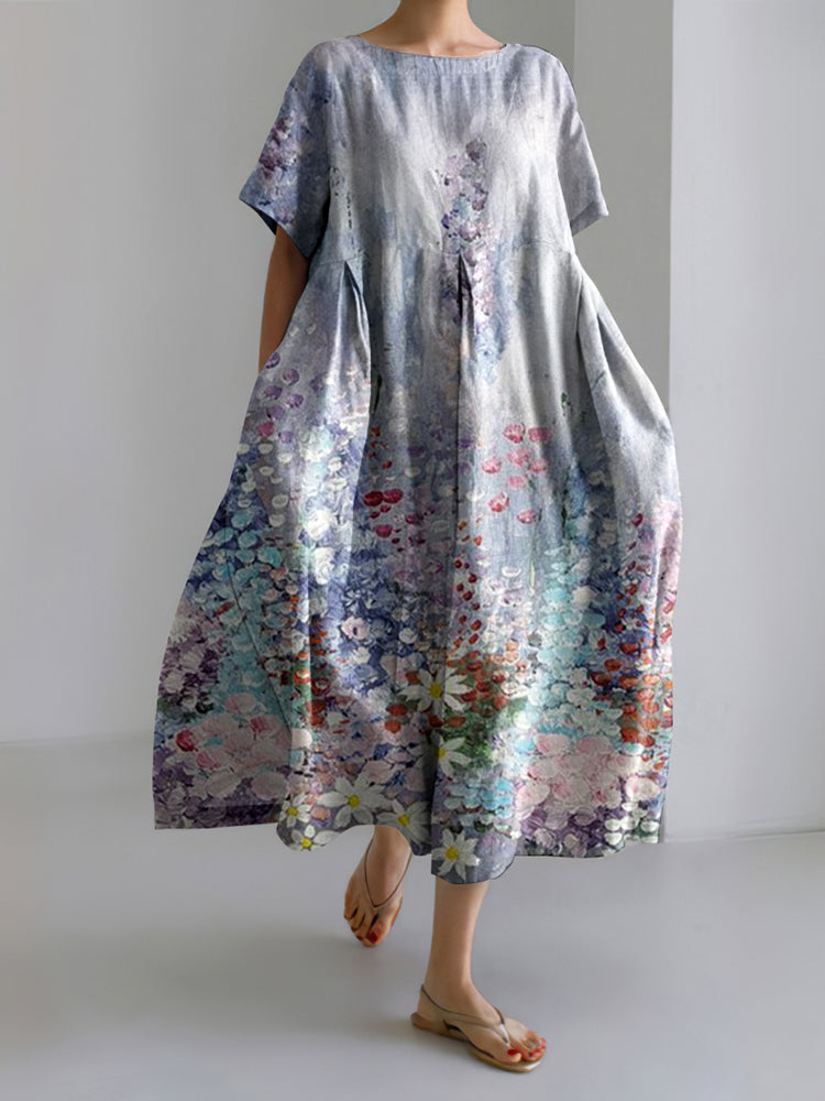 Women's Floral Painting Casual Crew Neck Loose Dress