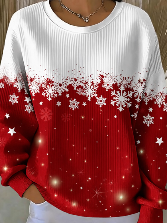 Casual Snowflake Crew Neck Long Sleeve Sweatshirt