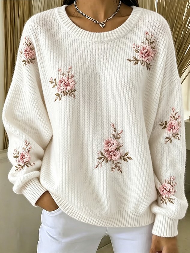 Casual Floral Crew Neck Long Sleeve Sweatshirt