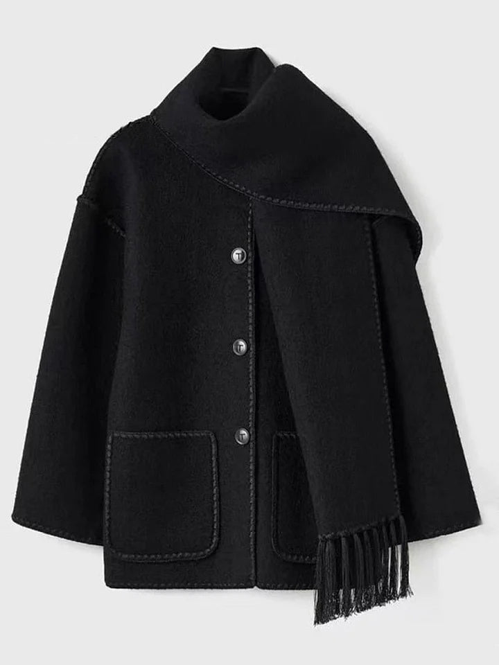 Women's Thickened Loose Woolen Coat with Scarf and Tassels