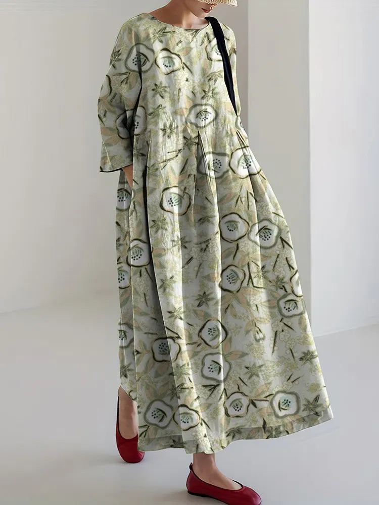 Japanese Art Sakura Print Midi Dress
