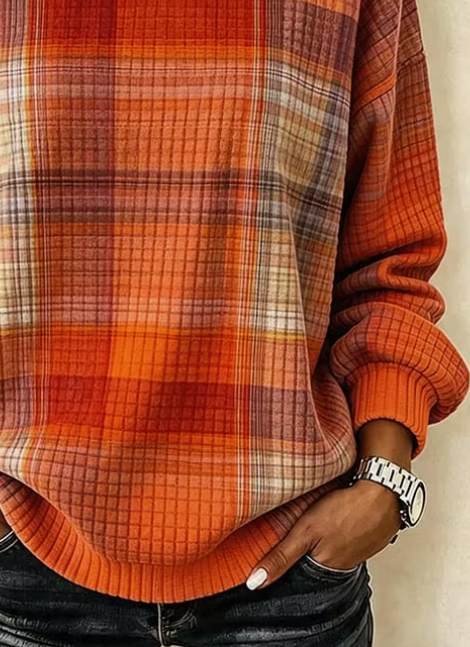 Casual Plaid Crew Neck Long Sleeve Sweatshirt