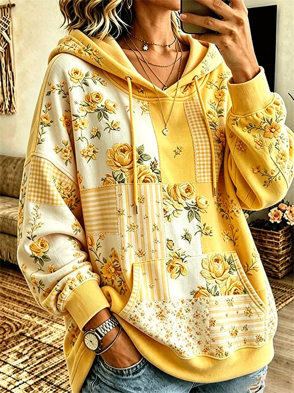 Casual Floral Hoodie Long Sleeve Hoodie