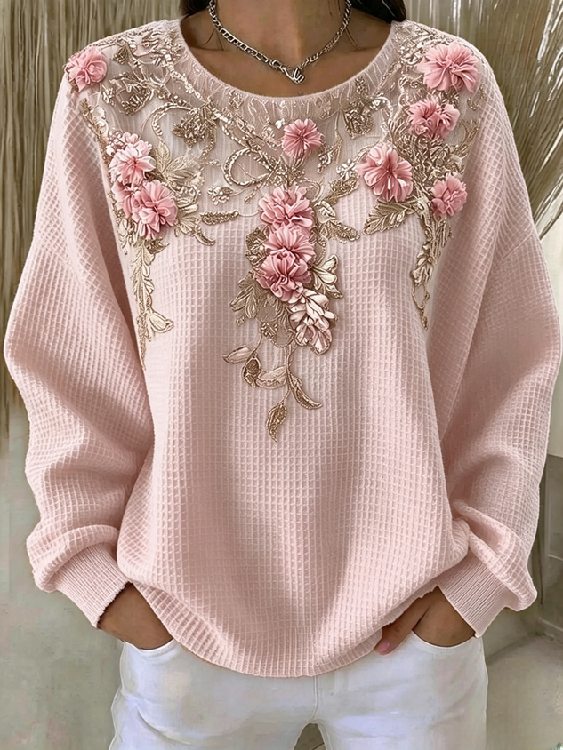 Casual Floral Crew Neck Long Sleeve Sweatshirt
