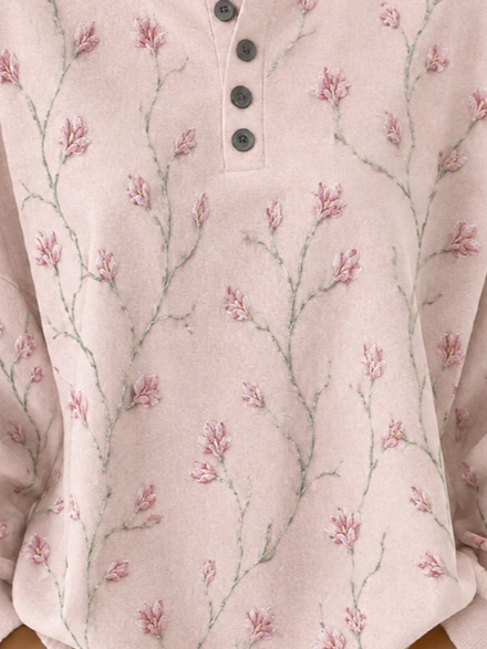 Casual Floral Henley Collar Long Sleeve Sweatshirt