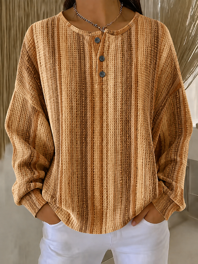 Vintage Abstract Henley Collar Long Sleeve Sweatshirt
