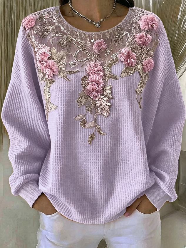 Casual Floral Crew Neck Long Sleeve Sweatshirt