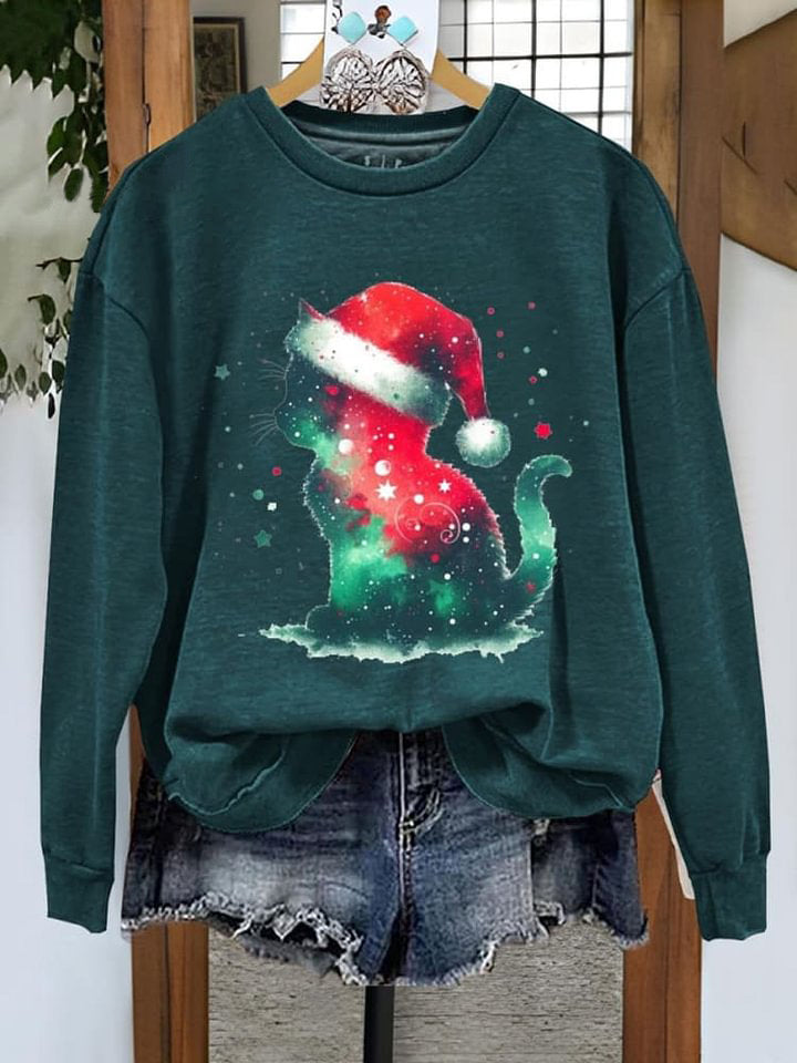 Cat Christmas Art Print Casual Sweatshirt