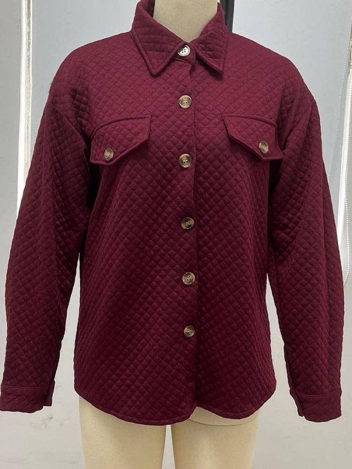Solid Color Rhomboid Pockets Casual Coat