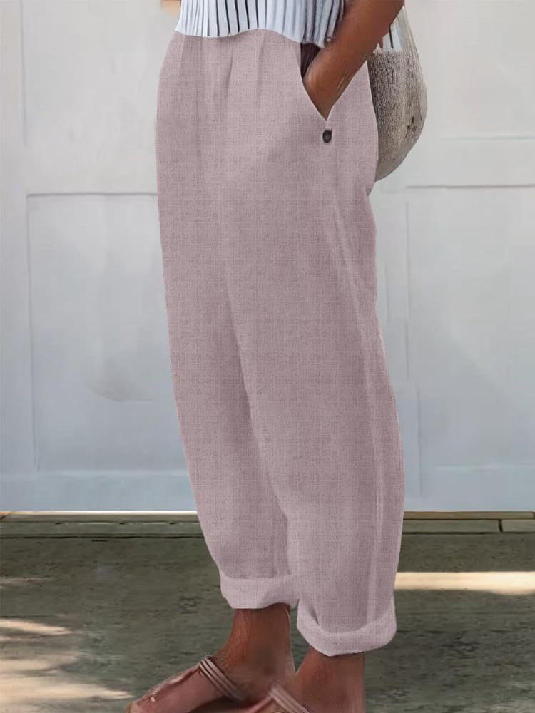 Women's Printed Cotton And Linen Casual Pants