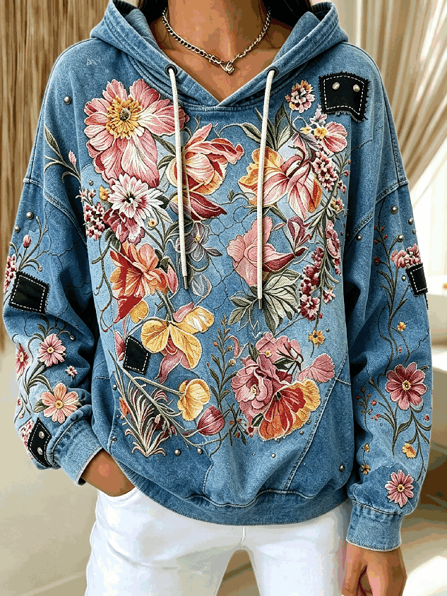 Vintage Floral Hoodie Long Sleeve Hoodie
