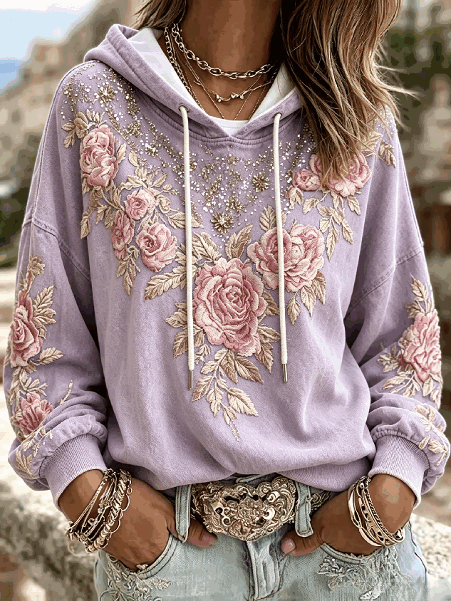 Vintage Floral Hoodie Long Sleeve Hoodie