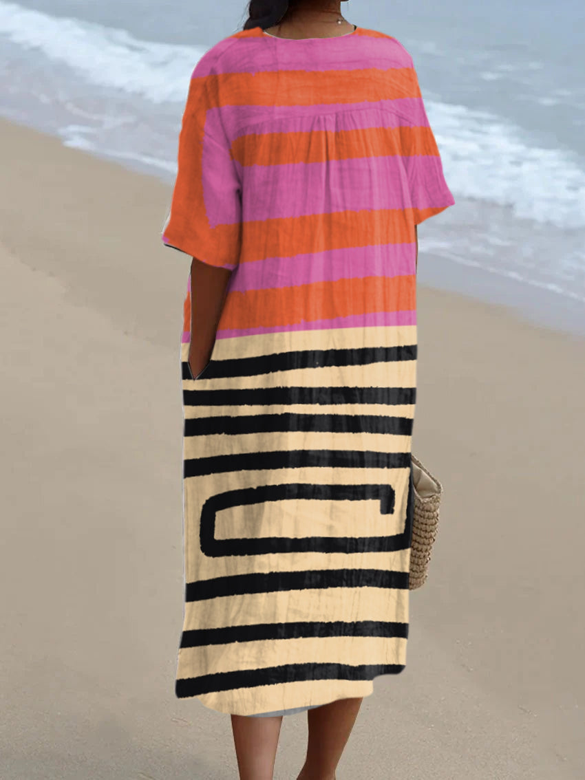 Abstract Painterly V-neck Resort Dress