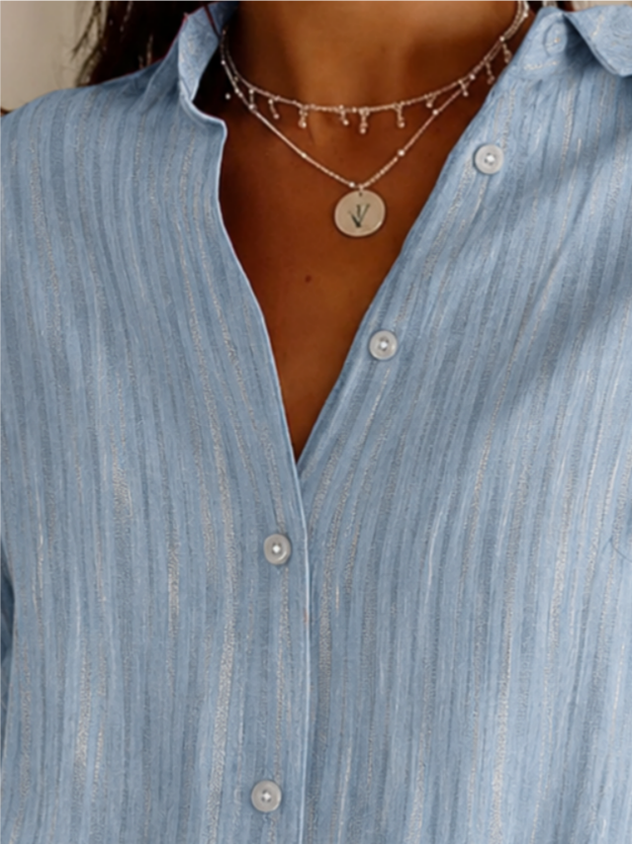 Shirt Collar Long Sleeve Ombre Regular Micro-Elasticity Loose Shirt For Women