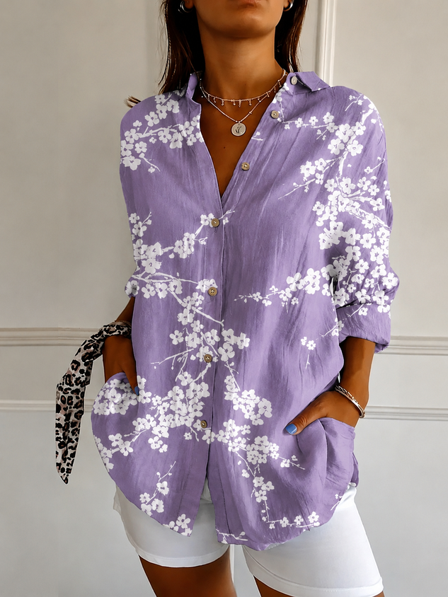 Women's Abstract Print Loose Fit Long Sleeve Shirt