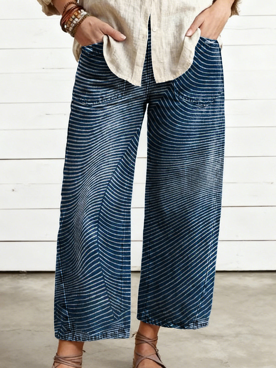 Women's Vintage Geometric Art Print Casual  Trousers With Pockets