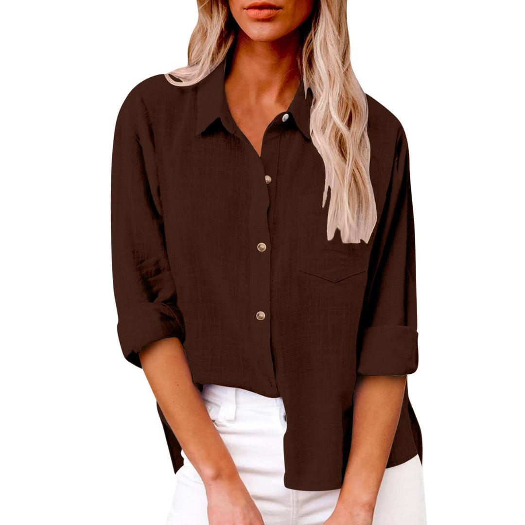 Plain Shirt Collar Long Sleeve Regular Casual Loose Shirt