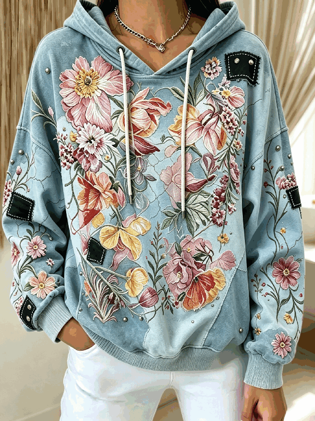 Vintage Floral Hoodie Long Sleeve Hoodie