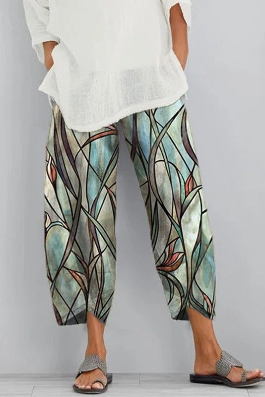 Abstract Print with Pockets Casual Pants
