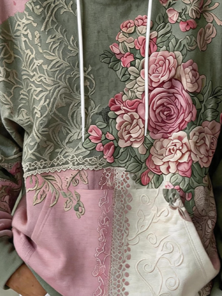 Vintage Floral Hoodie Long Sleeve Hoodie