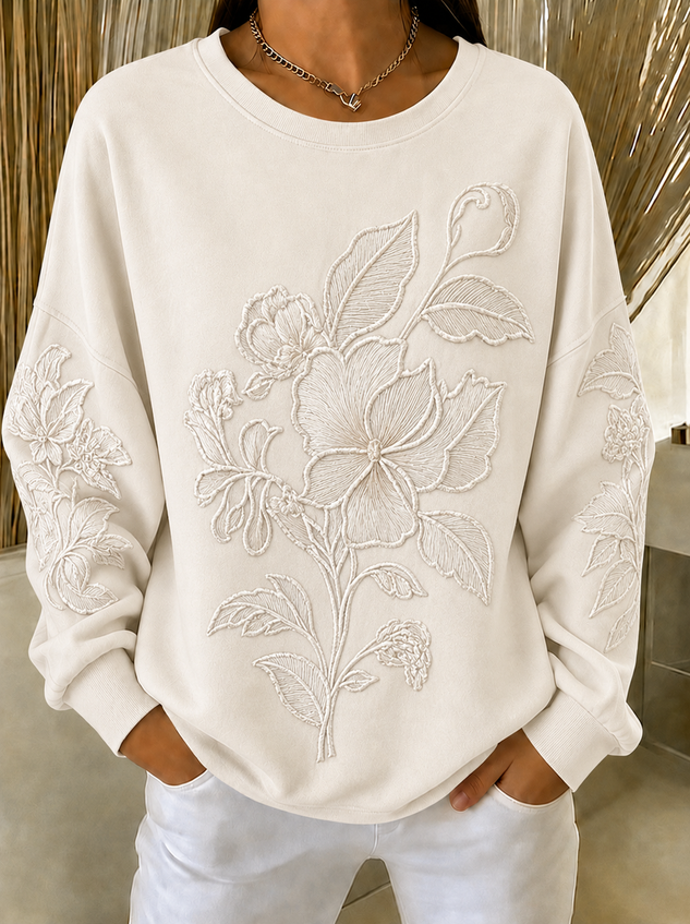Casual Crew Neck Floral Sweatshirt Printing