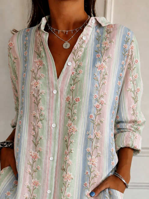 Women's Floral Print Loose Fit Long Sleeve Shirt
